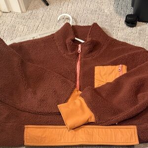 AERIE Brown and Orange Fleece Pullover